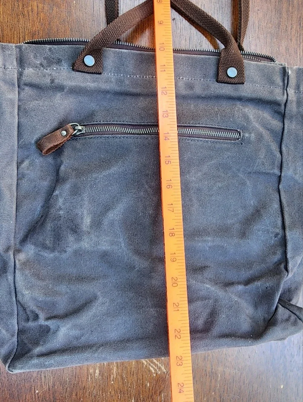 Vintage Waxed Canvas Tote Bag Two Tone Grey Brown Utility Work Shoulder Handbag
